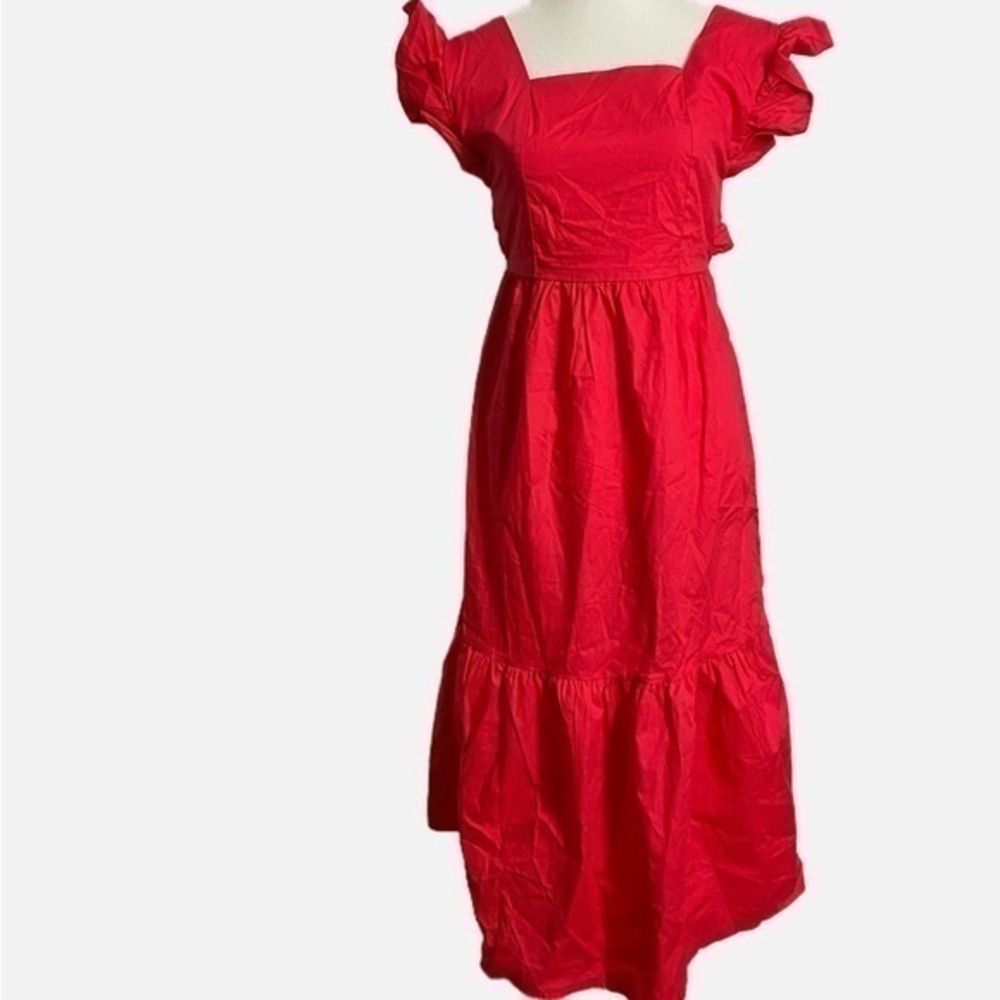 Sunday Up Red Cotton Pinafore Midi Dress